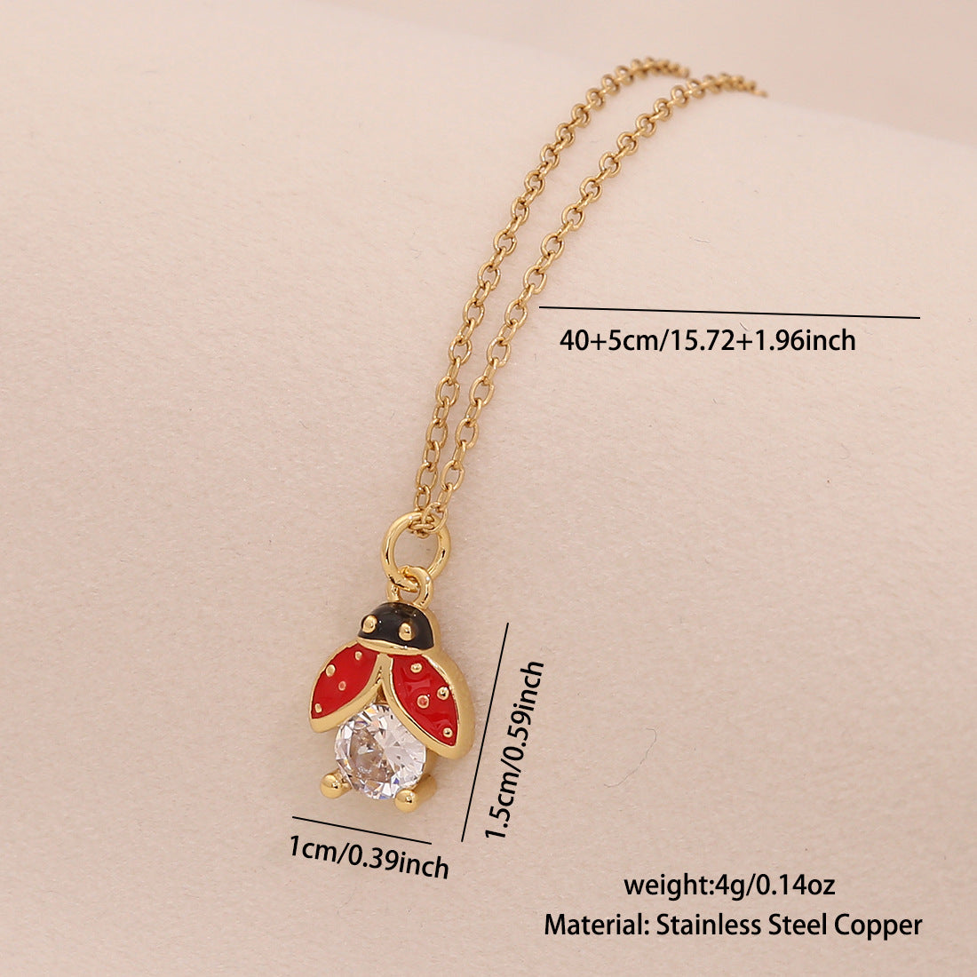 Cute Ladybug Pendant Necklace in Copper with Micro-Paved Zirconia, Enamel Finish, O-Chain, Animal-Themed Jewelry for Women