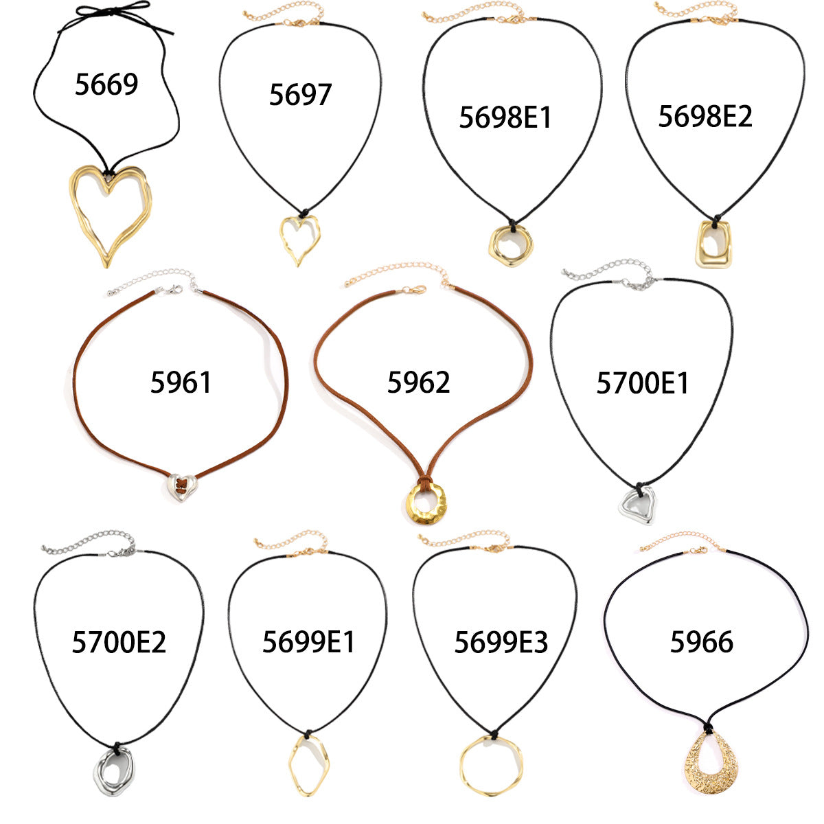 Collana con ciondolo a forma di cuore cavo irregolare dolce e grintoso da donna, ciondolo geometrico in metallo con finitura placcata su catena di cordino cerato