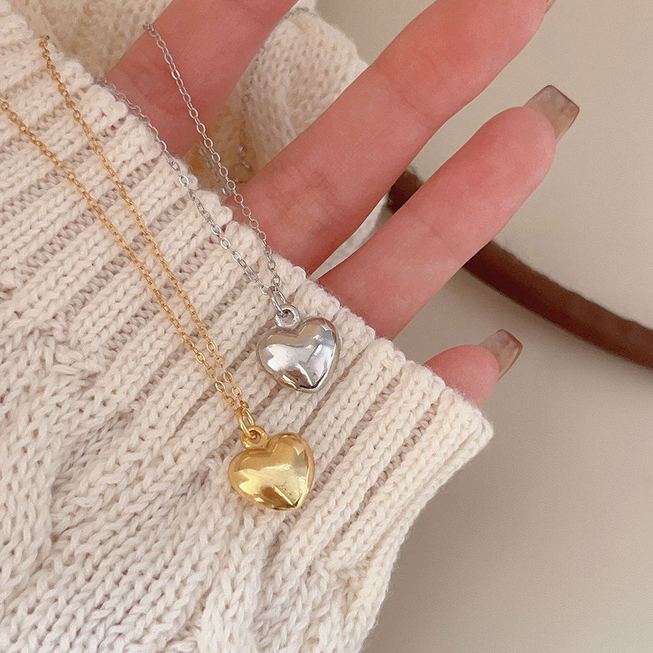 Sweet 925 Sterling Silver Heart Necklace Gold and Platinum Plated Short Chain