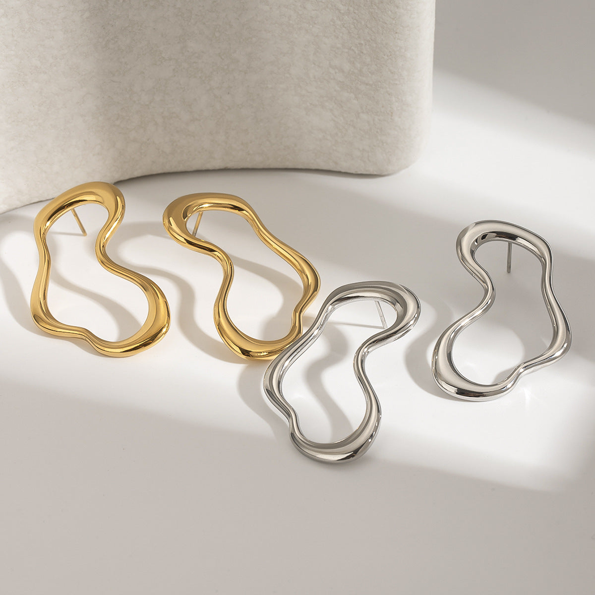 Geometric Stainless Steel Hoop Earrings with Plated Finish for Women, Fashionable and Hypoallergenic Metal Ear Jewelry