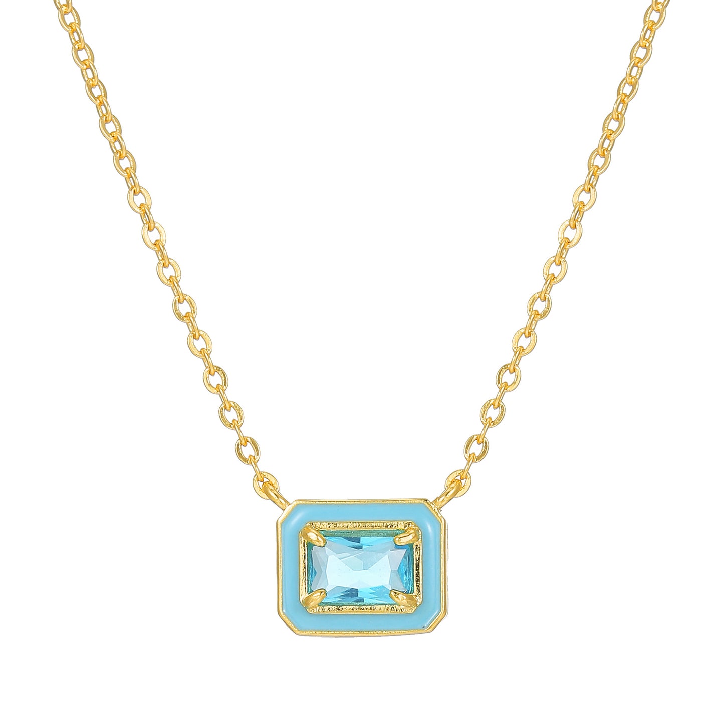 Macaron Candy Color Square Geometric Drip Oil Cubic Zirconia Pendant Gold Plated Brass Necklace for Women