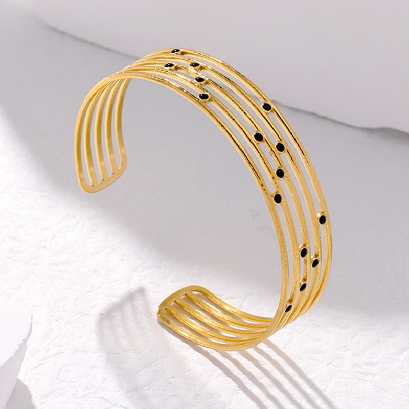 Adjustable Titanium Steel Bracelet for Women with Geometric Line Design Electroplated Finish Statement Cuff