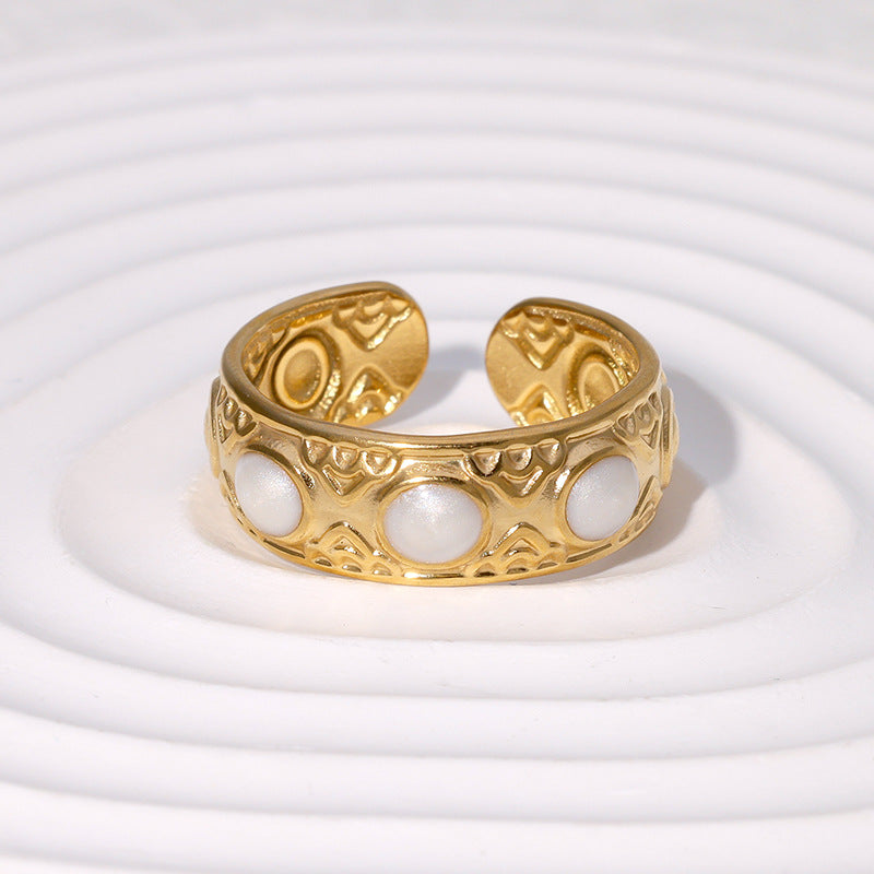 Vintage Geometric Adjustable 18K Gold Plated Stainless Steel Ring for Women