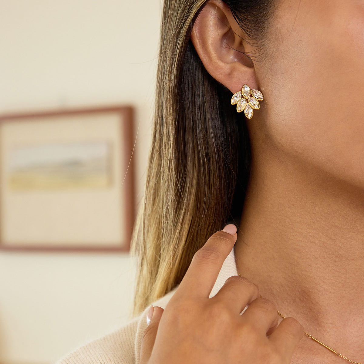 Orecchini a perno con foglie geometriche di alta qualità, placcati in oro 18K, in acciaio inossidabile ipoallergenico, gioielli da donna