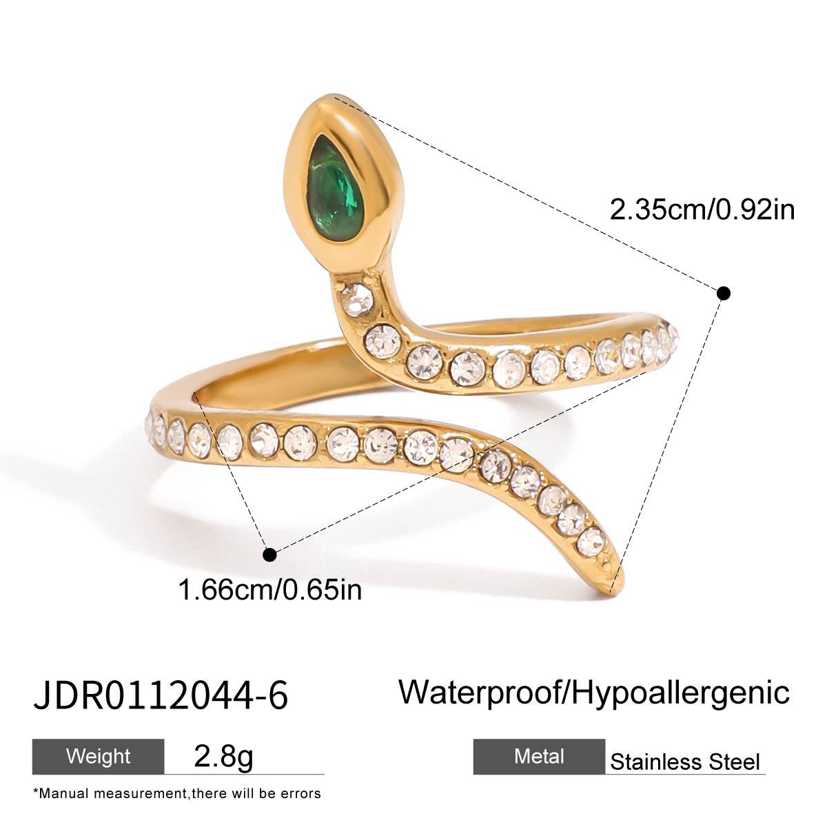 Elegant Geometric Snake Plated Stainless Steel Ring for Women