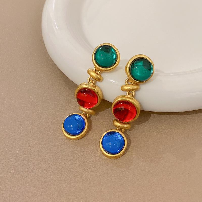 Orecchini a perno da donna vintage geometrici in lega con intarsi di strass, eleganti, artistici e retrò