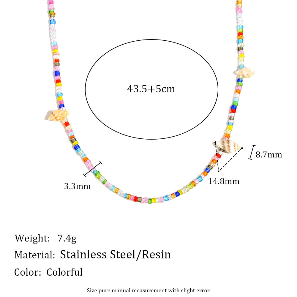Fashionable Geometric Acrylic Seashell Necklace in Jelly Colors with Stainless Steel Base and 18K Gold Plating for Women