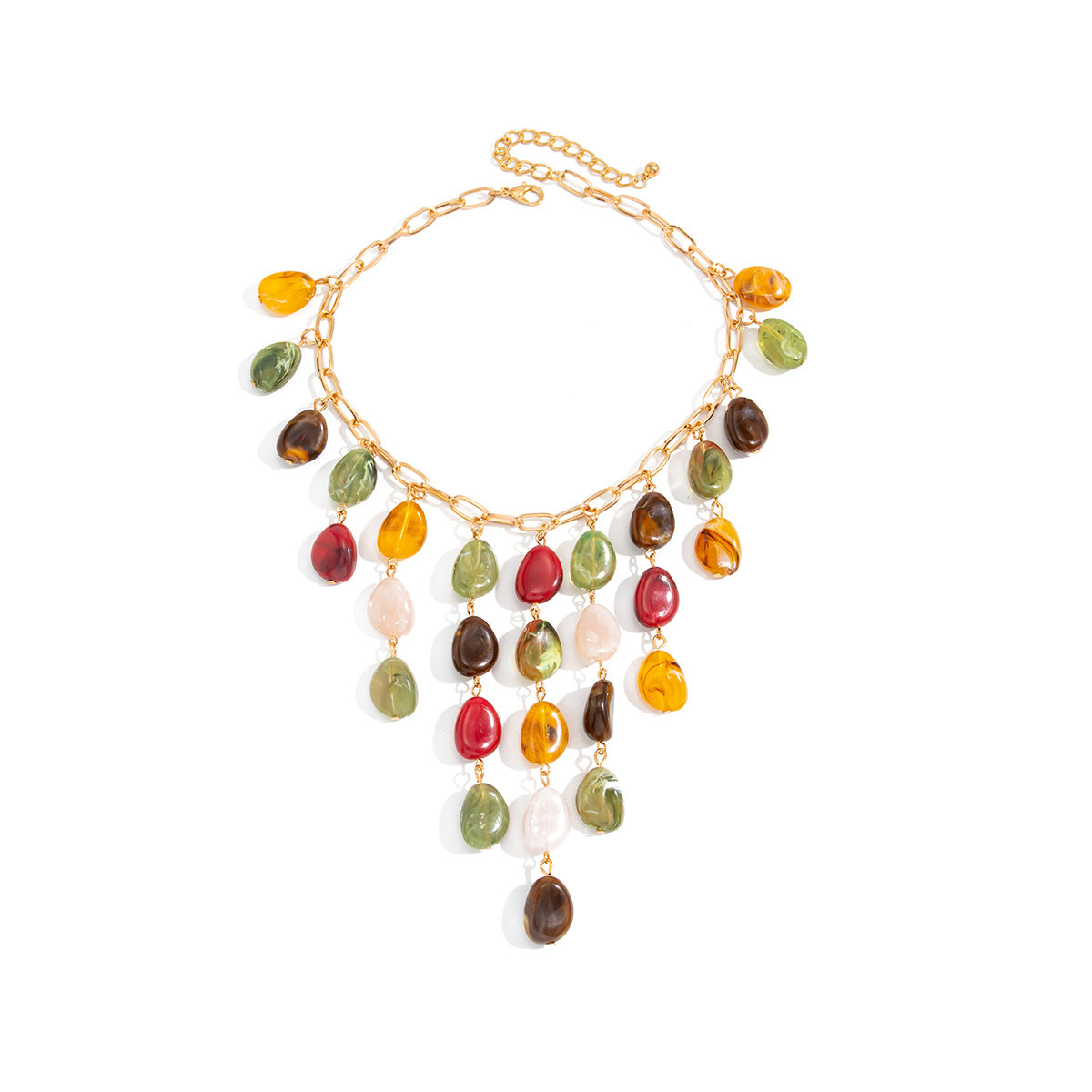 Bohemian Vintage Geometric Oval Resin Pendant Plated Alloy Necklace for Women