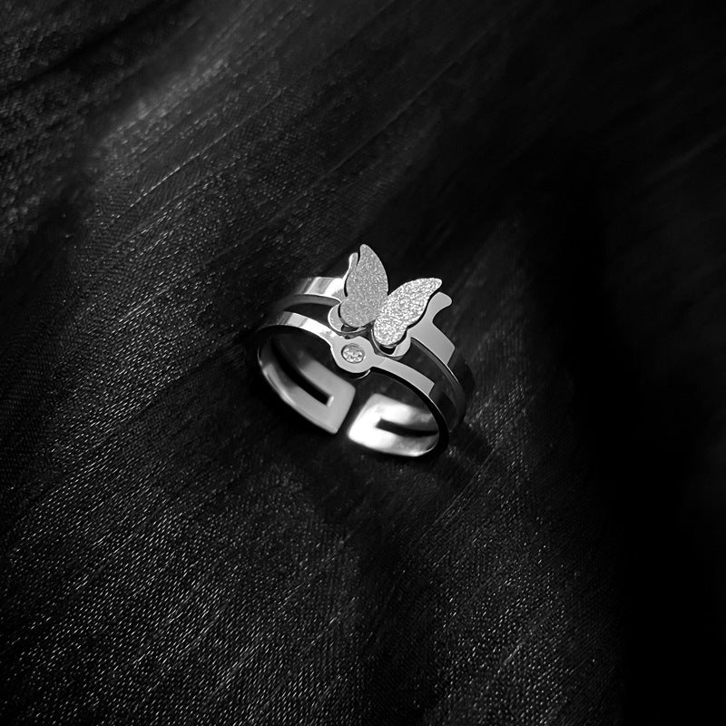 Minimalist Butterfly Titanium Steel Ring with Polished Finish for Men and Women, Fashionable Index Finger Band