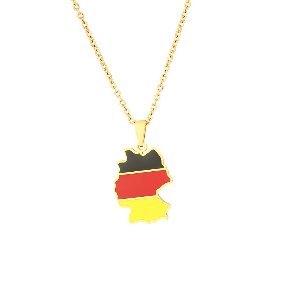 Moderno collar con colgante de mapa geométrico de Alemania en acero inoxidable con dije de acero de titanio, cadena O-Ring galvanizada, estilo unisex