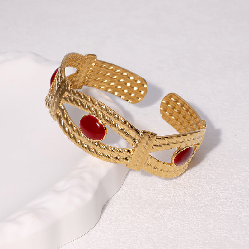 Luxury Vintage Stainless Steel Enamel Adjustable Cuff Bracelet for Women with Irregular Shape Design