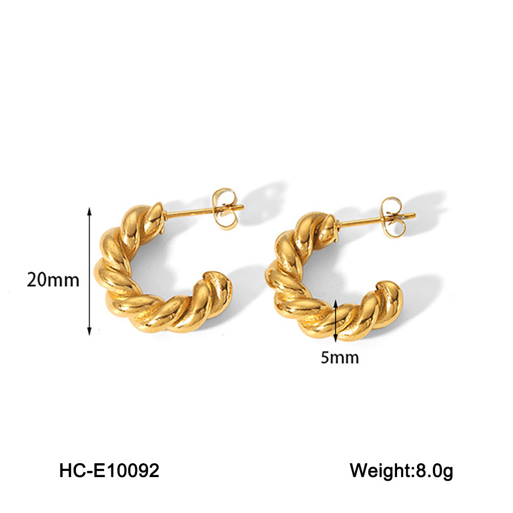 Geometric Twist Stainless Steel Earrings with Vacuum Plating for Hypoallergenic Wear