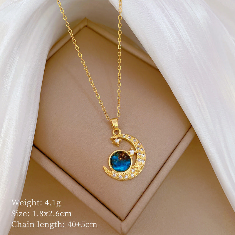 Collar de titanio con diamantes de imitación, cielo estrellado geométrico, para mujer, cadena de labios minimalista, estilo dulce