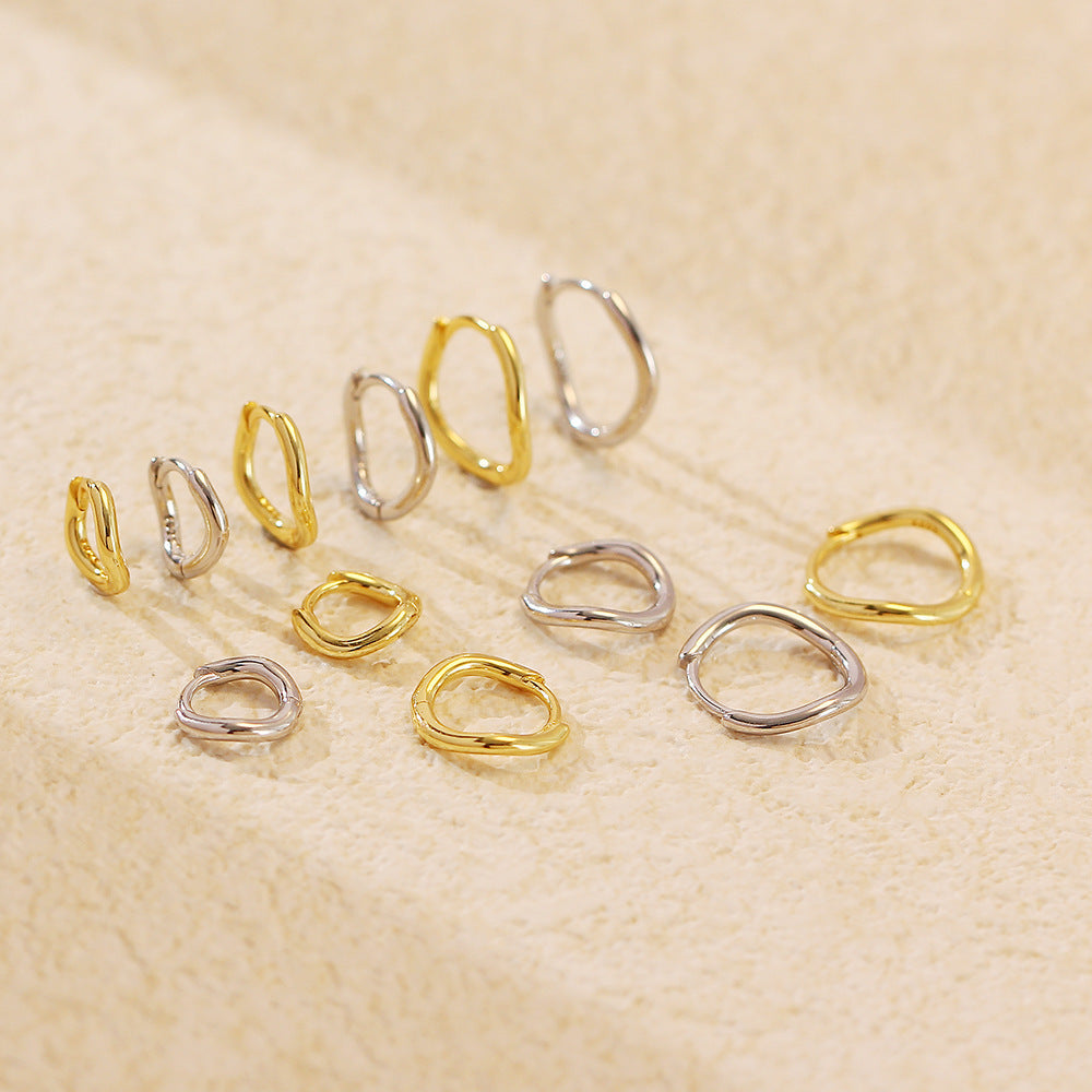 925 Sterling Silver Plated Geometric Wavy Irregular Hoop Earrings for Women