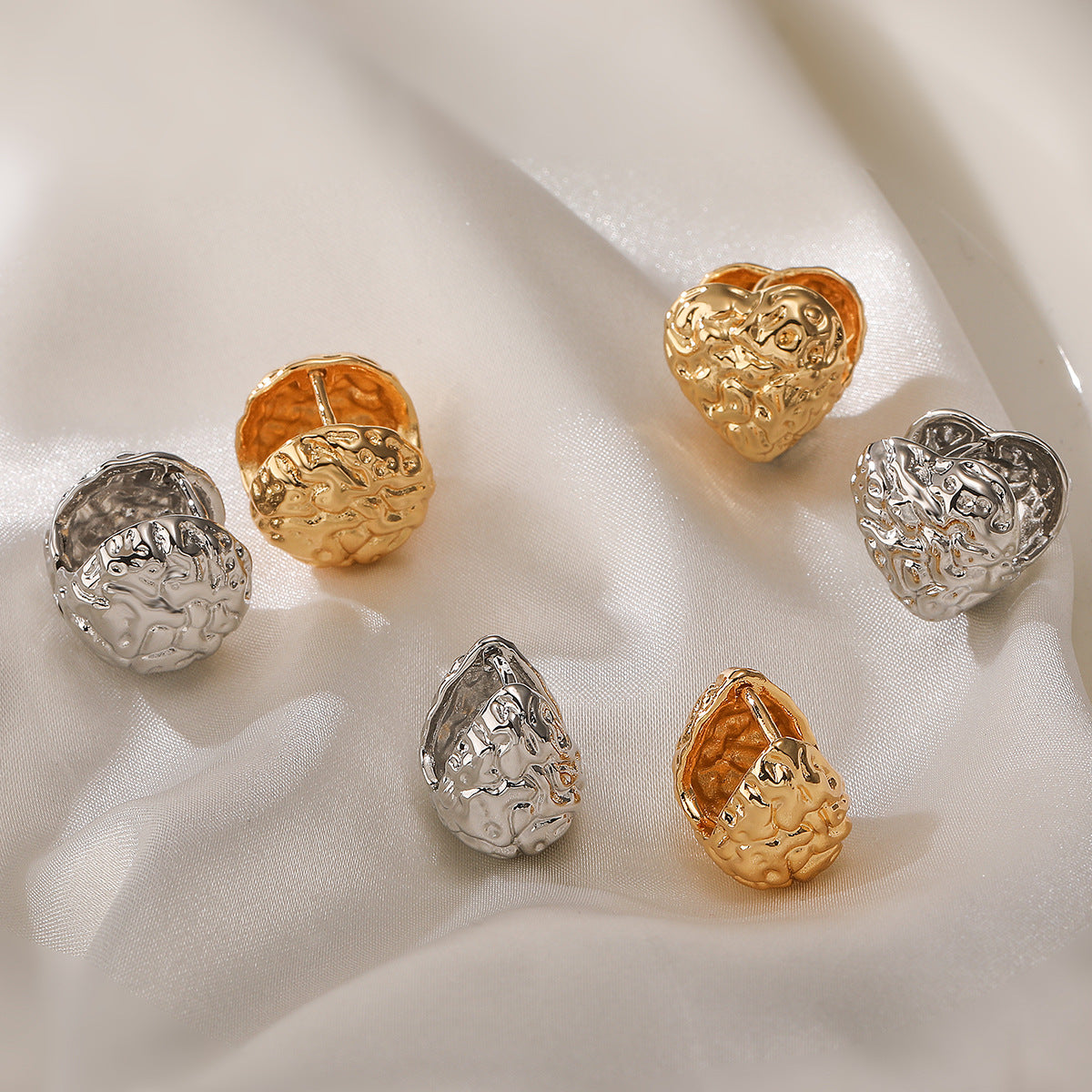 Minimalist Geometric Folded Heart Earrings for Women in Brass with Real Gold Plating