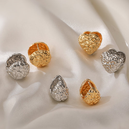 Minimalist Geometric Folded Heart Earrings for Women in Brass with Real Gold Plating