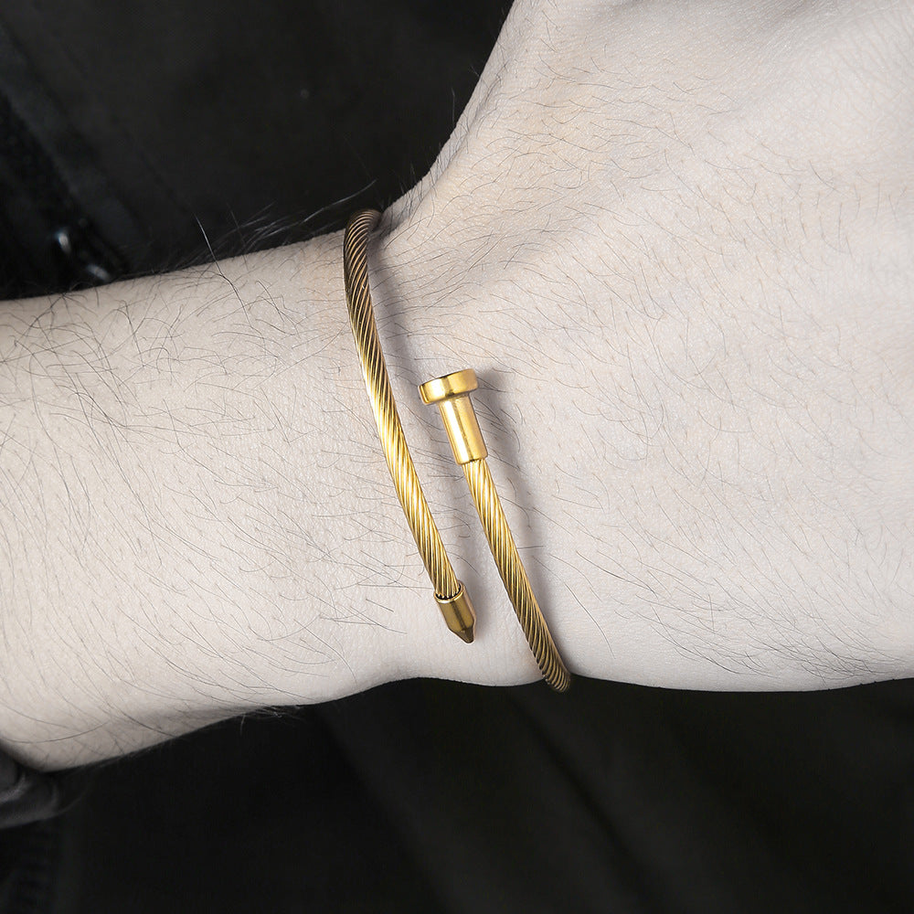 Adjustable Open Spiral Nail Stainless Steel Titanium Steel Cable Bracelet