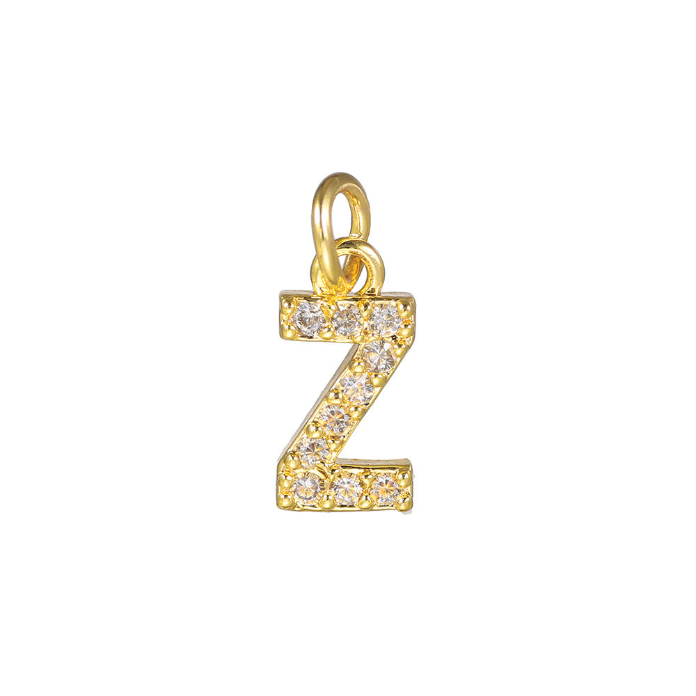 14K Gold Plated Brass Letter Pendant with Cubic Zirconia Charm Bar