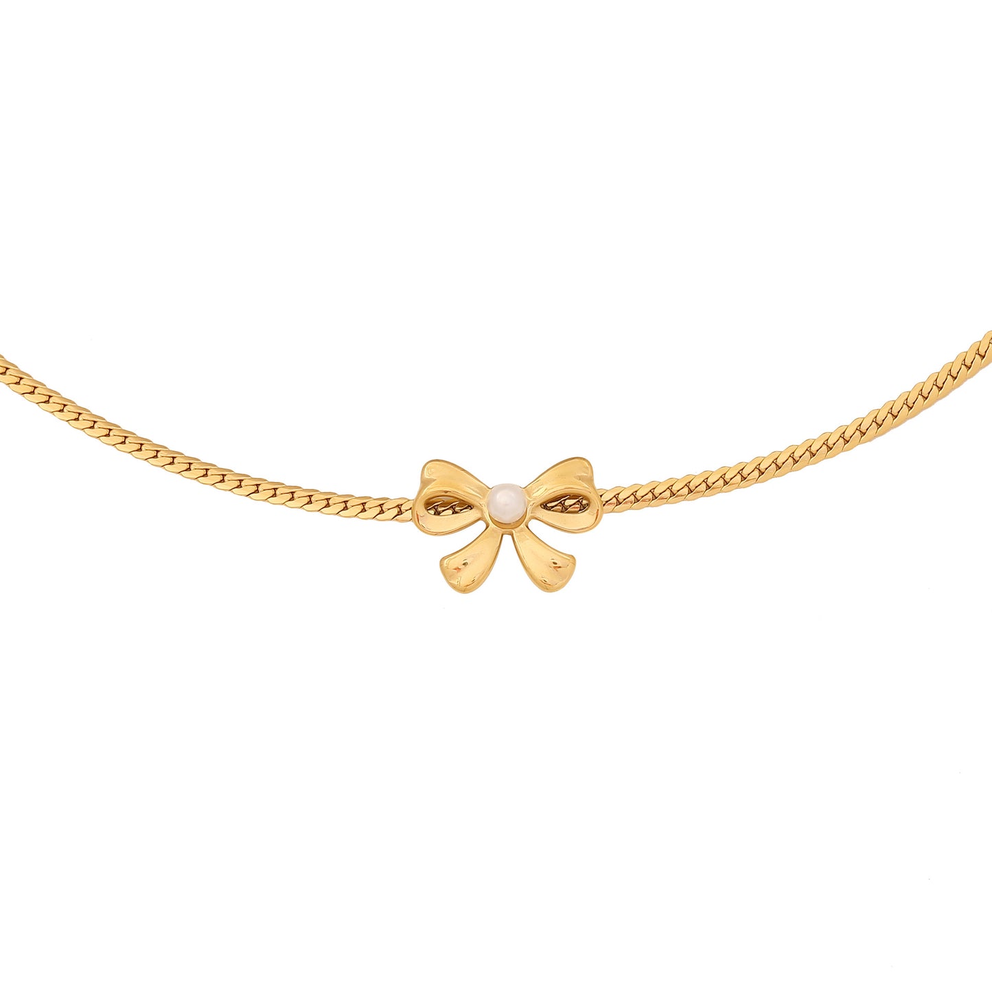 Collana da donna alla moda in acciaio inossidabile con fiocco, intarsio di strass, finitura lucida, catena a serpente piatta, gioielli con pendente geometrico