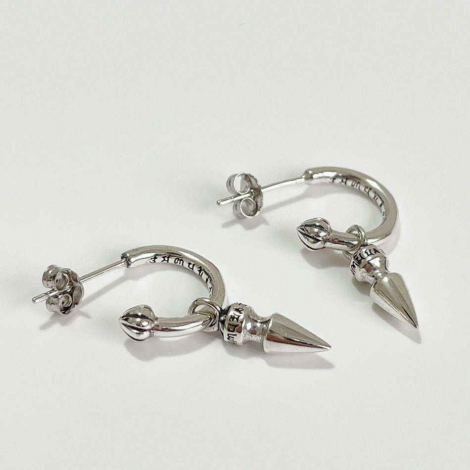 Pendientes largos geométricos de plata de ley 925 chapados con letras étnicas vintage