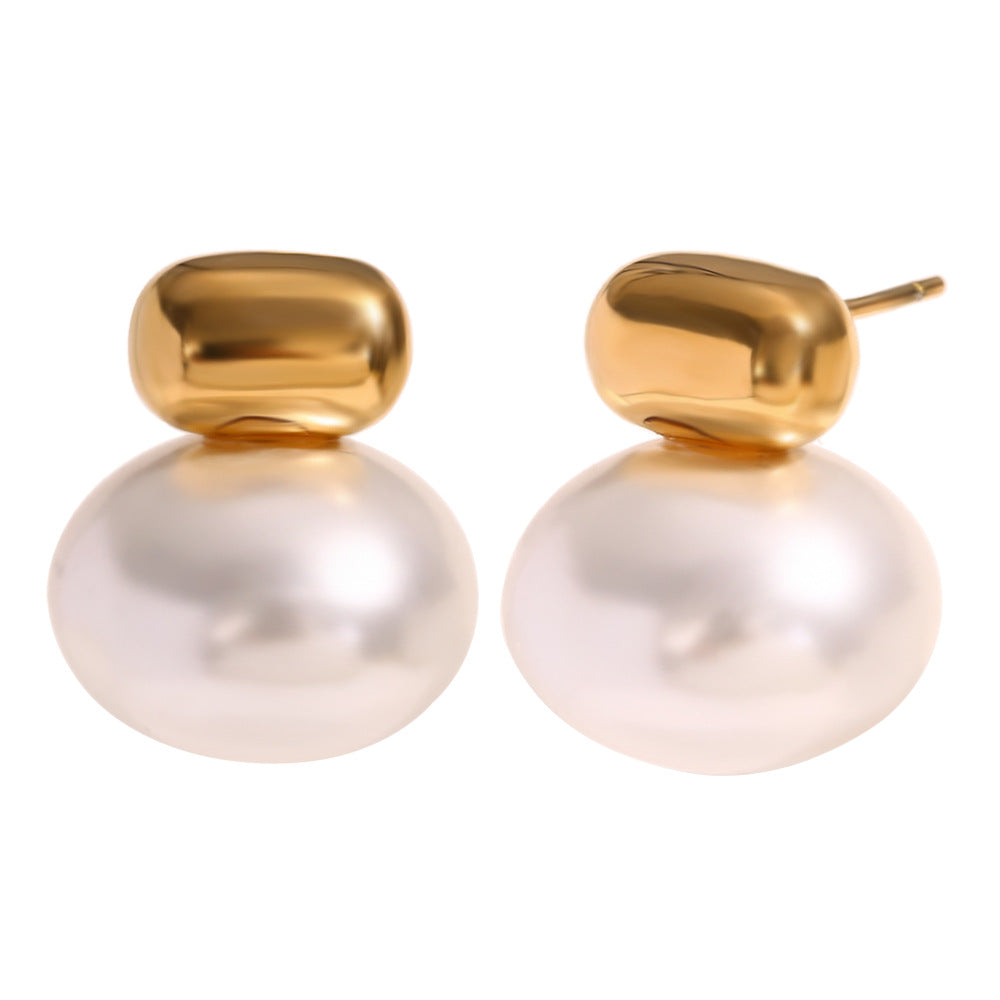 Orecchini a perno geometrici alla moda in acciaio inossidabile con placcatura in oro 18 carati e perle simulate per donna