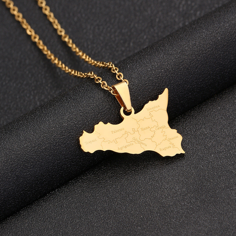 Collar con colgante geométrico de acero inoxidable con dije de acero de titanio y acabado chapado para mujeres y hombres