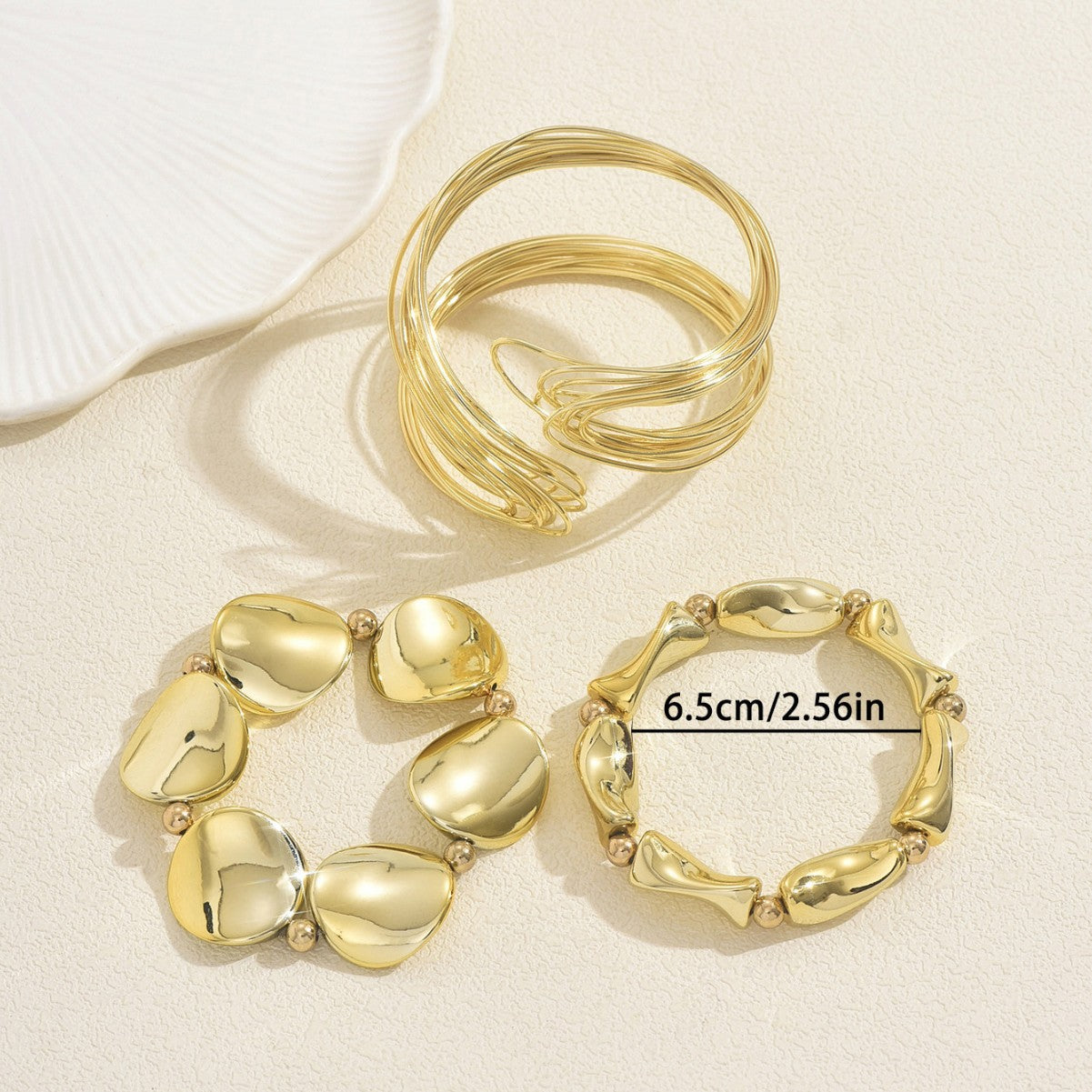 Set di bracciali da donna multistrato a motivo geometrico, in lega di zinco placcata