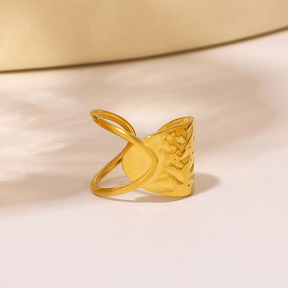 Asymmetrical Geometric Line Stainless Steel Ring with 18K Gold Plating for Unisex Wear