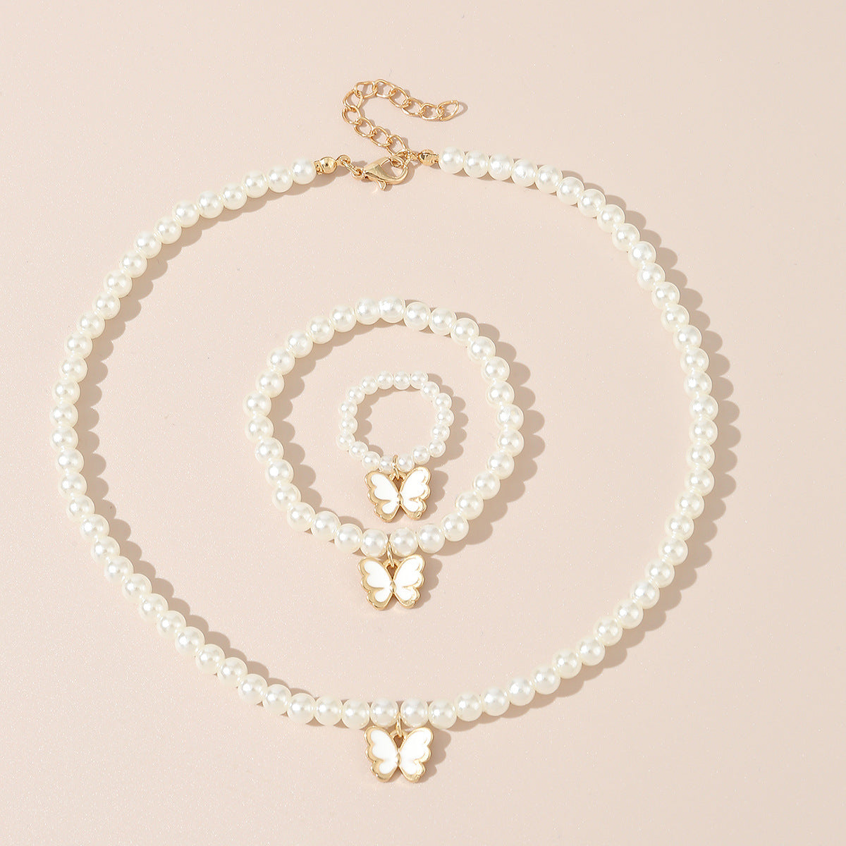 Set di collana con ciondolo a farfalla minimalista per bambini con ciondolo a farfalla in lega e catena di perle