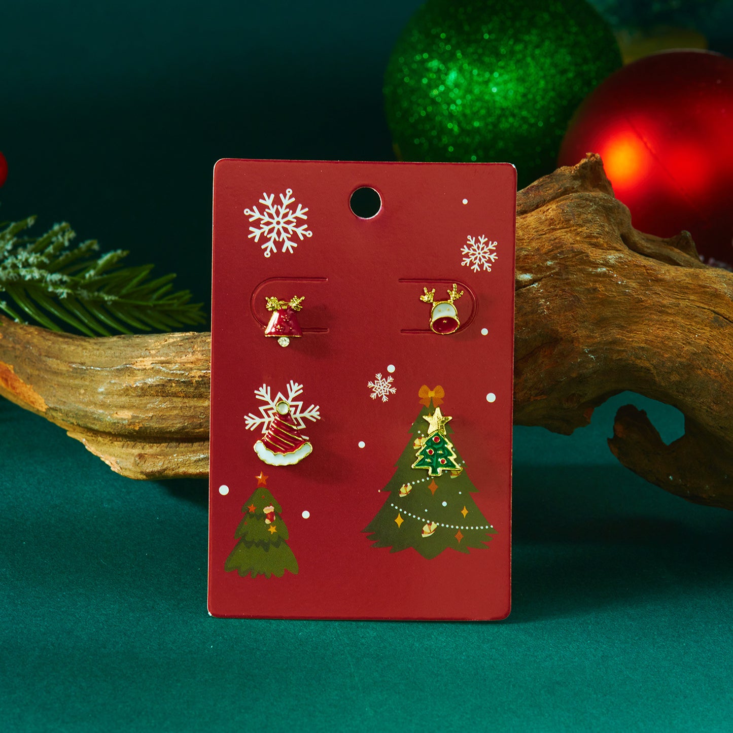 Orecchini a perno natalizi a forma di fiocco di neve e Babbo Natale dal design originale per donna in lega elettrolitica, set di gioielli per le feste