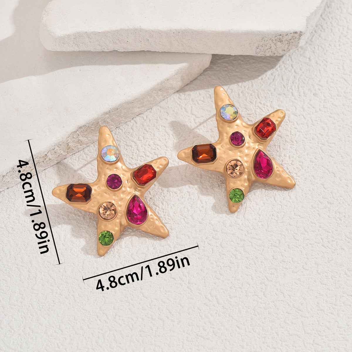 Pendientes de tuerca de aleación de zinc en forma de estrella de moda con incrustaciones de diamantes de imitación para mujer, diseño geométrico con postes de acero inoxidable
