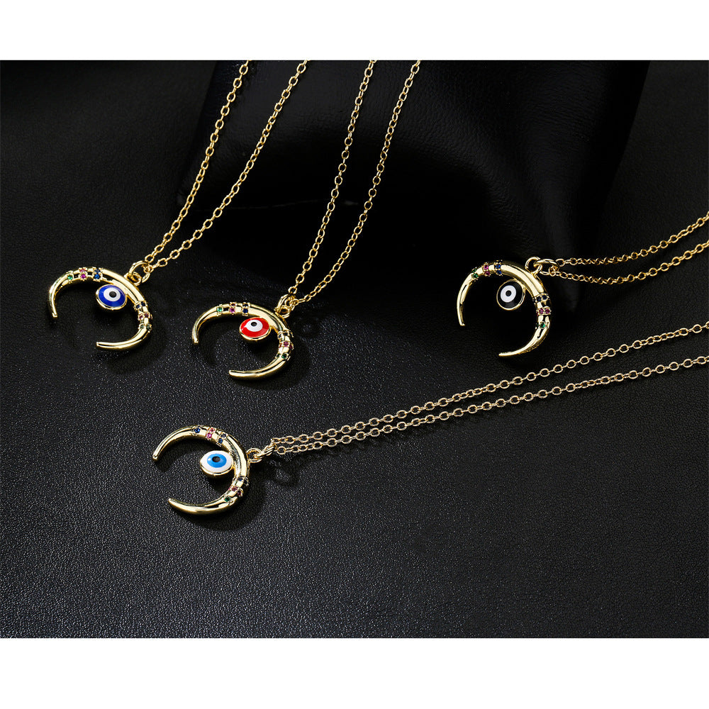 Geometric Evil Eye Pendant Necklace in Copper with 18K Gold Plating and Zircon Inlay