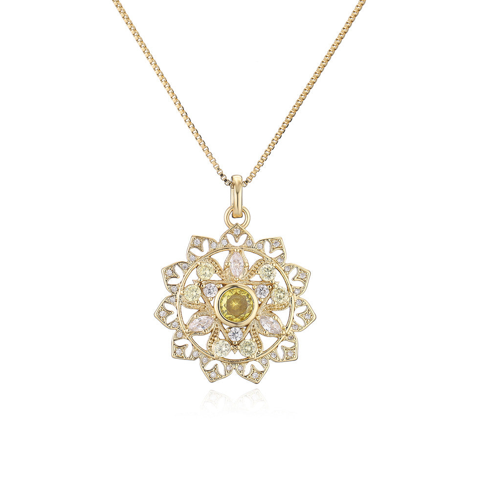 Collana con pendente geometrico minimalista in rame con zirconi micro-incastonati e placcatura in oro 18 carati