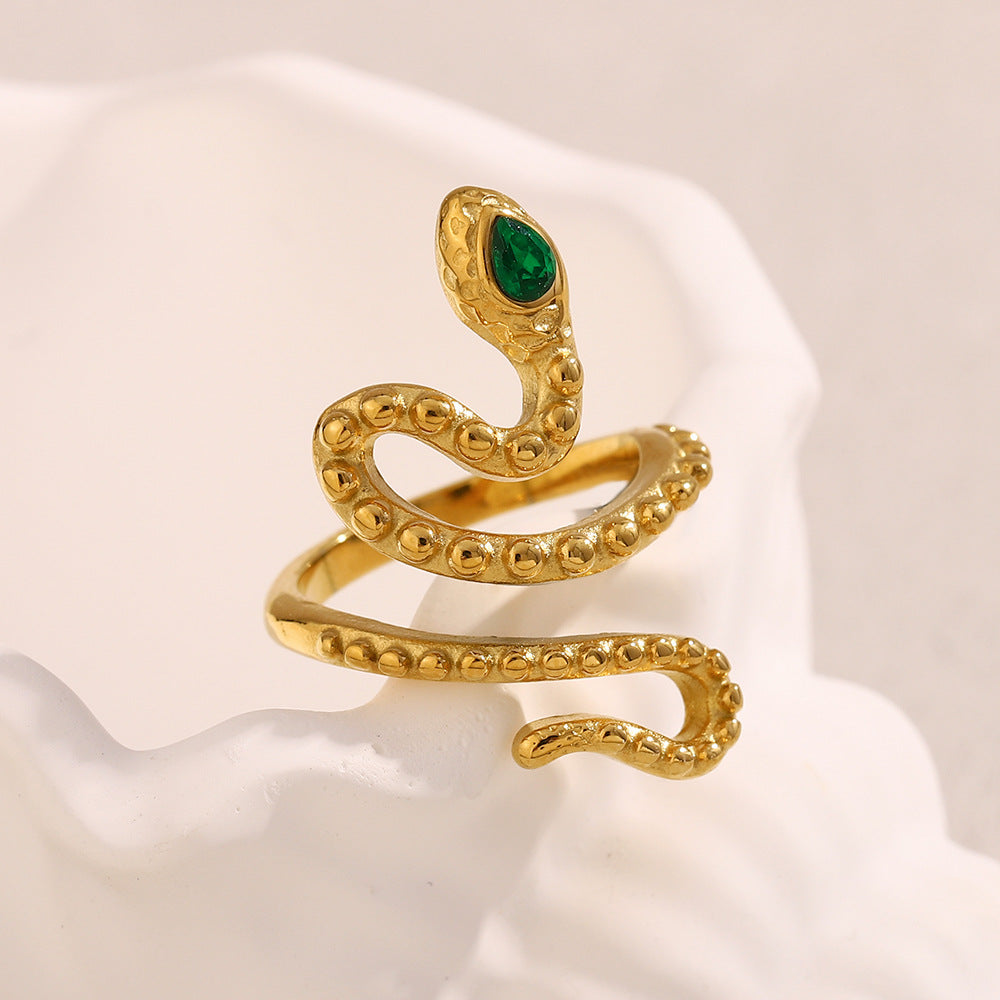 Anillo de acero inoxidable con forma de serpiente a la moda con chapado en oro de 18 quilates para mujer