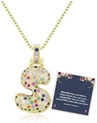 Sweet Hip-hop Letter Brass Cubic Zirconia Inlay Pendant Necklace Box Chain Unisex