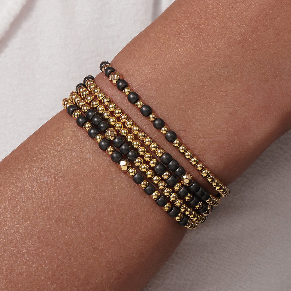 Bracciale a strati stile bohémien con perline per donna con perle di ematite nera, braccialetto multistrato fatto a mano