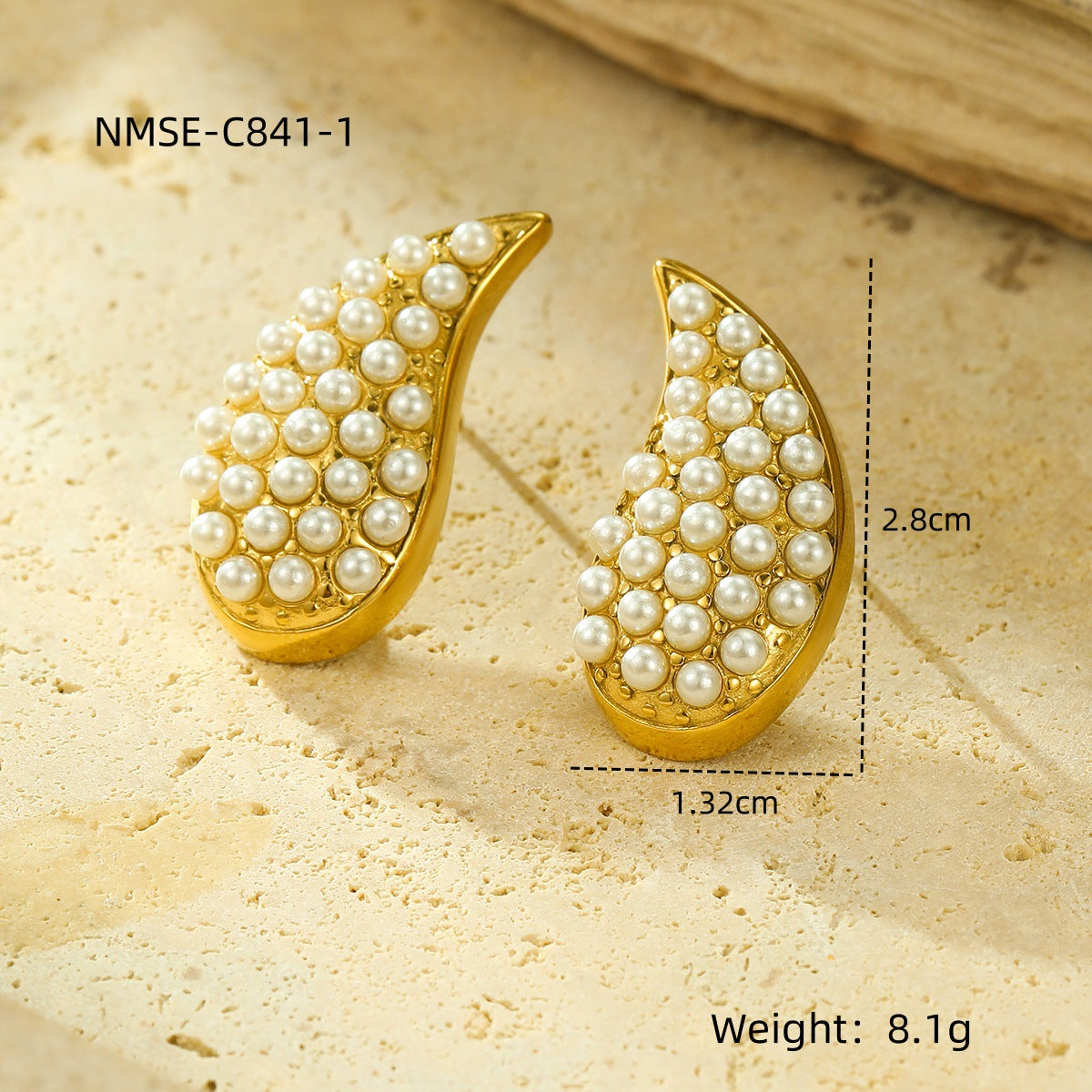 Pendientes de acero inoxidable con forma de gota de agua estilo vintage, chapados en oro de 18 quilates y con perlas incrustadas