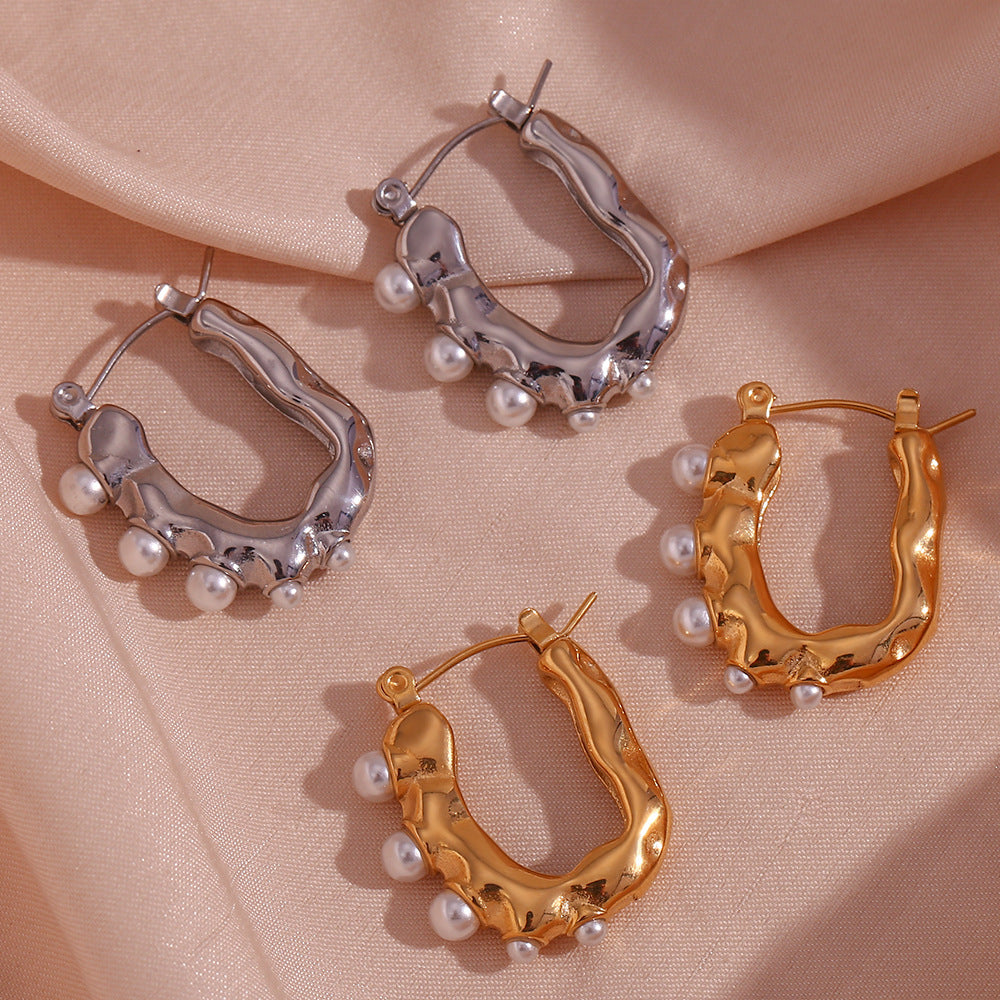 Minimalist U-Shaped Stainless Steel Hoop Earrings for Women with 18K Gold Plating