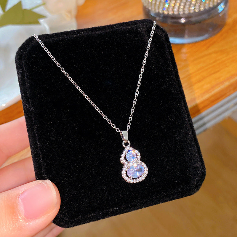 Minimalist Sweet Titanium Steel Plated Gourd Pendant Necklace with Cubic Zirconia for Women