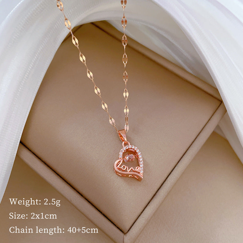 Elegante collana con ciondolo a cuore in strass in acciaio inossidabile con motivo lunare