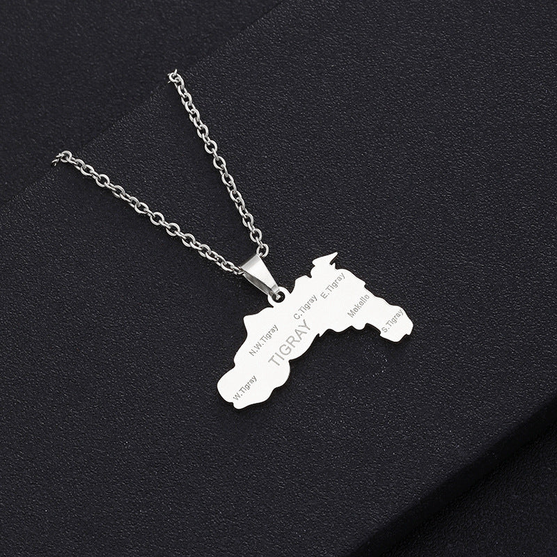Collana con Pendente Geometrico in Acciaio Inossidabile con Ciondolo in Acciaio al Titanio, Finitura Galvanizzata, Catena a O, Accessorio Moda Unisex
