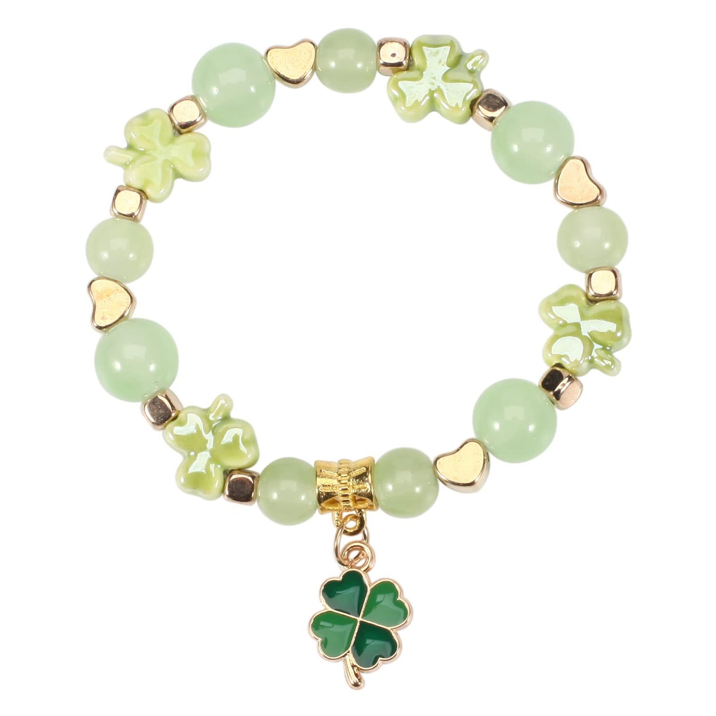 Elegant Four Leaf Clover Plant Floral Beaded Stretch Bracelet Unisex St. Patrick's Day Jewelry