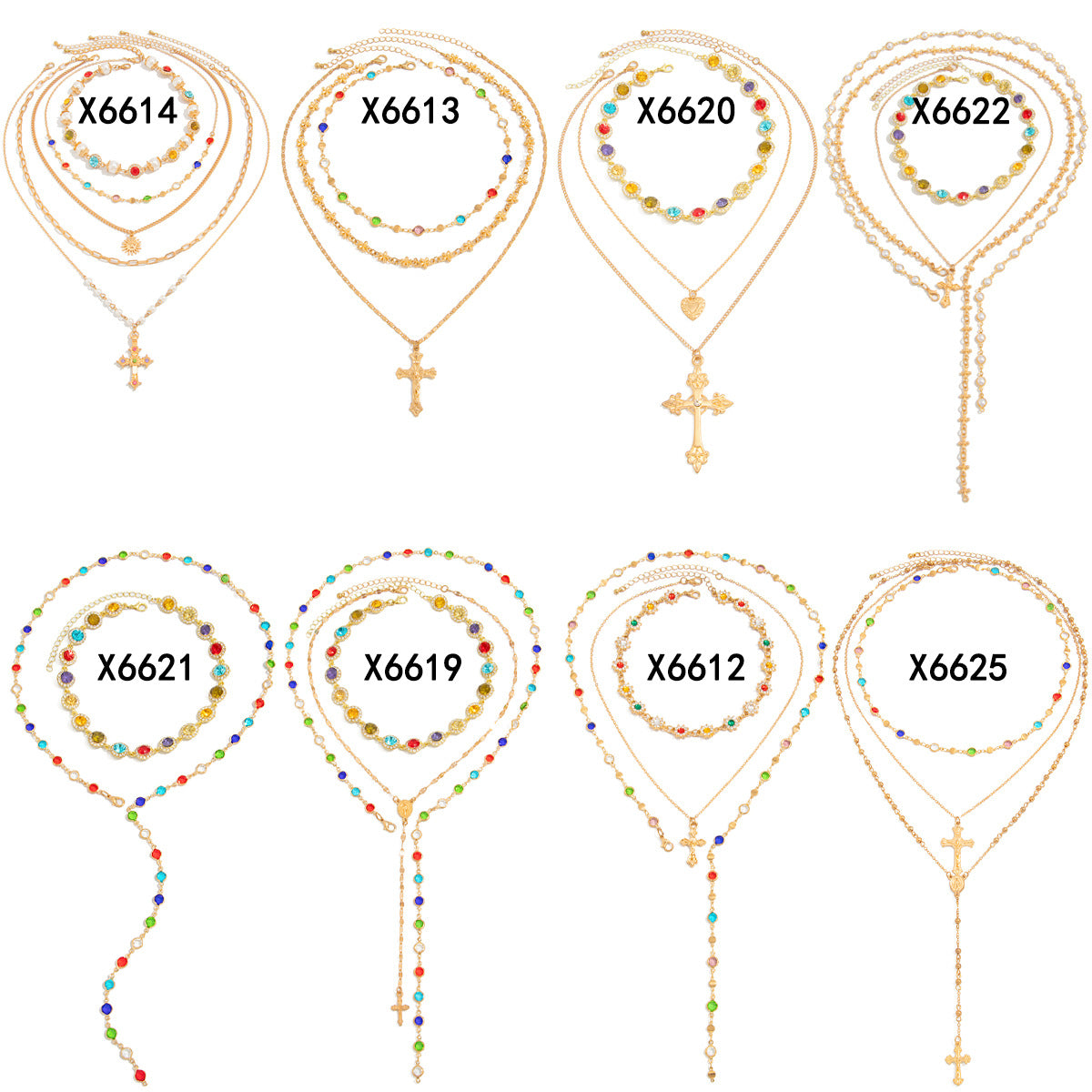 Ins Style Cross Pendant Necklace with Rhinestone Inlay in Zinc Alloy on Plastic Resin Chain for Women