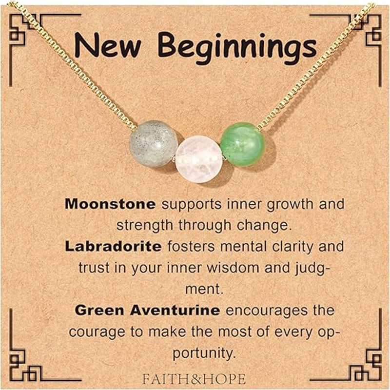 Casual Geometric Natural Stone Pendant Stainless Steel Box Chain Necklace for Women
