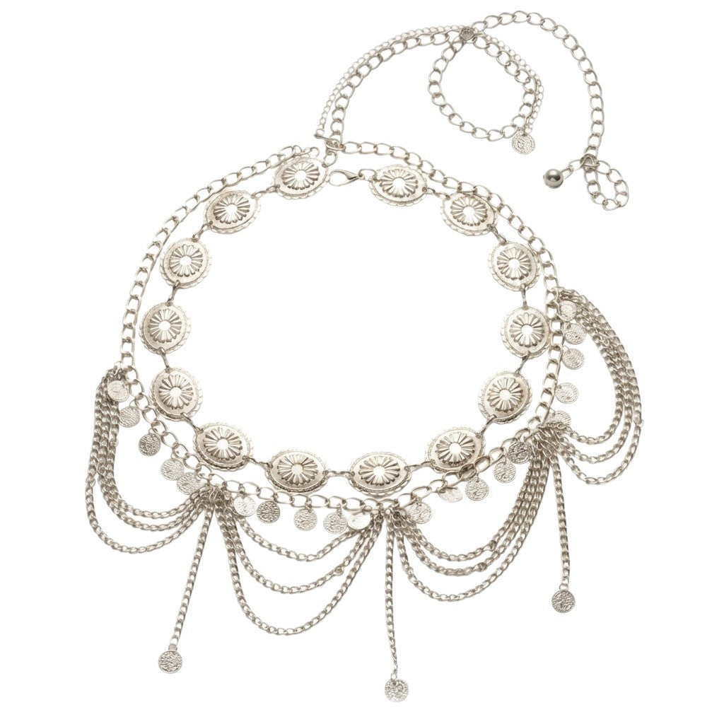 Vintage Bohemian Ethnic Multi-Layer Tassel Polished Zinc Alloy Body Chain for Women