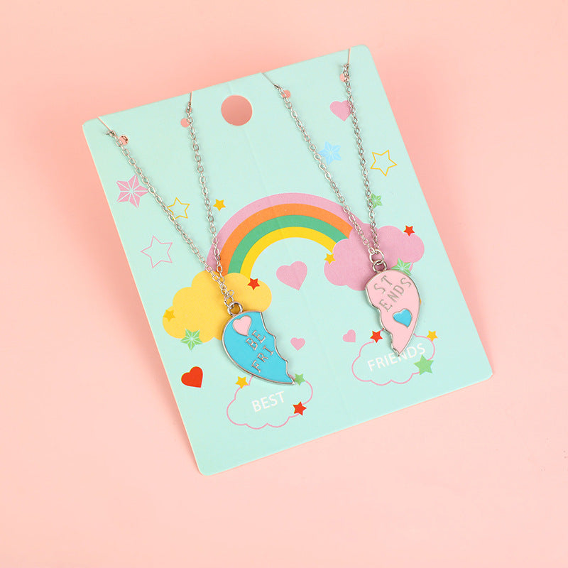 Collana in lega smaltata a forma di cuore minimalista con catena a croce per bambini e ragazzi