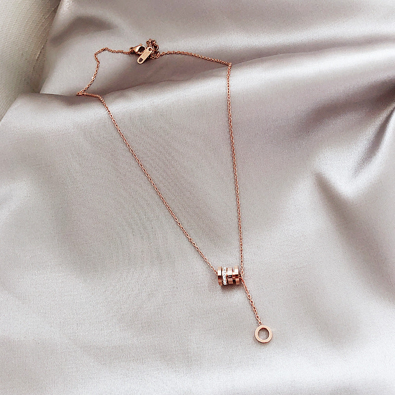 Minimalist Geometric Titanium Steel Roman Numeral Pendant Necklace for Women and Men with Plated Finish and Clavicle Chain Style