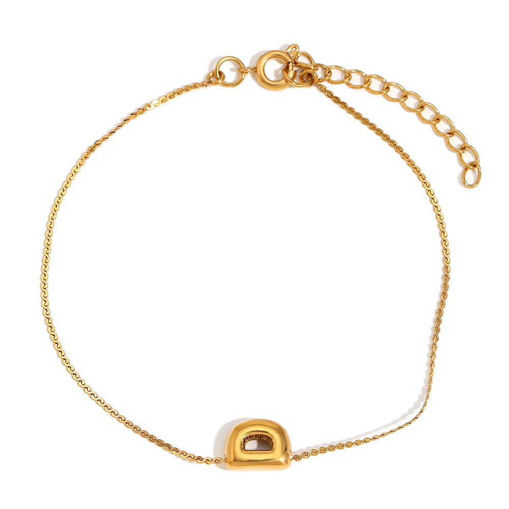 Pulsera de Burbujas para Mujer de Acero Inoxidable con Letra S Minimalista y Chapado en Oro de 18K