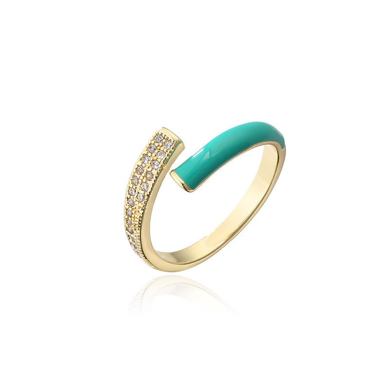 Geometric Gold Plated Brass Drip Oil Cubic Zirconia Inlay Ring for Women