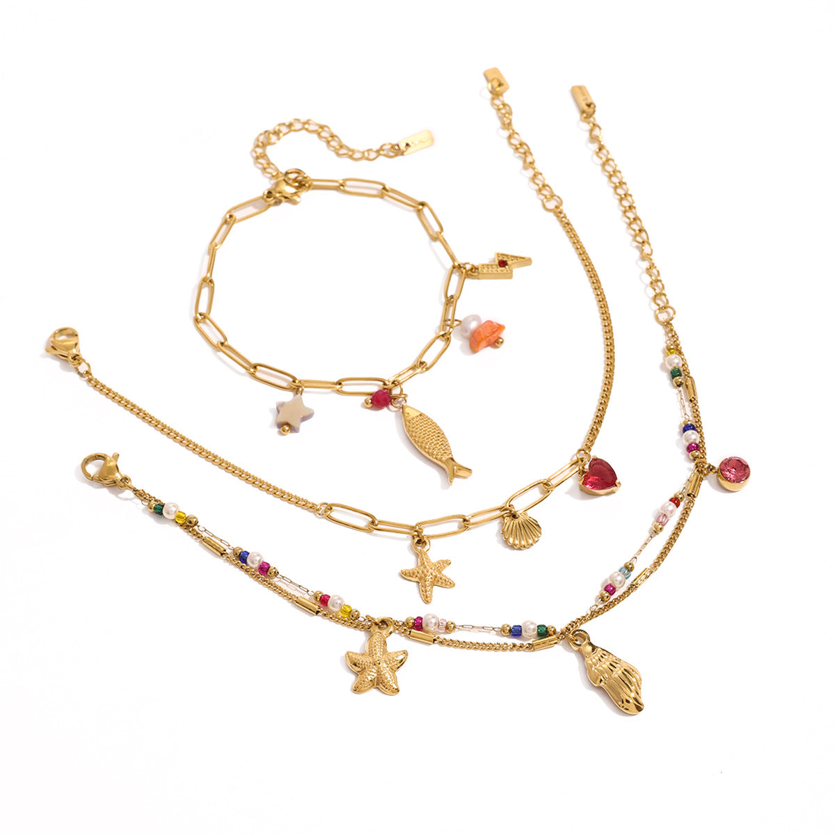 Bracciale da donna con ciondolo a barra in acciaio al titanio placcato oro 18 carati a forma di animale geometrico